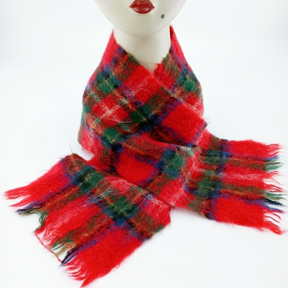 Glen Tarff Mohair Vintage Red Tartan Scarf - Picture 1 of 8